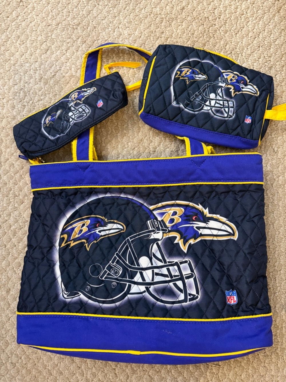 Baltimore Ravens Quilted Tote Bag Set - Navy & Purple